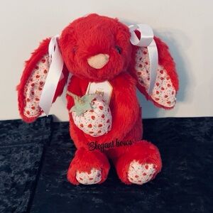 Jellycat custom made into a strawberry 🍓 bunny with white satin bows in ears